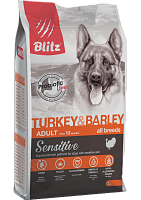 Blitz Sensitive Adult Dog Сухой корм для собак с чувствительным пищеварением, Индейка и Ячмень