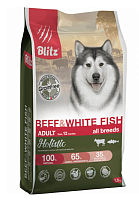 Blitz Holistic Adult Dog Grain Free Сухой беззерновой корм для собак всех пород, Говядина и Белая рыба