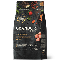 Беззерновой корм с живыми пробиотиками Grandorf Fresh Cat Adult Turkey&Sweet Potato Сухой корм для взрослых кошек, Индейка и Батат