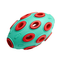 Homepet Silver Series Игрушка для собак мяч регби бирюзово-красный (каучук) 7.6*12см