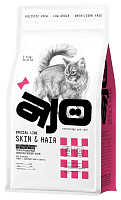 AJO Cat Skin&Hair Сухой корм для длинношерстных кошек, для кожи и шерсти, Лосось и Индейка