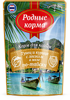 Родные корма Заморские Влажный корм для кошек, Тунец и Курица с Лососем в желе по-Тайски