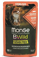 Monge Cat BWild Grain Free Влажный корм для стерилизованных кошек, пауч, Лосось, Креветки и Овощи