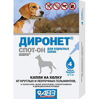 Диронет СПОТ-ОН комплексный антигельминтик капли на холку 4 пипетки