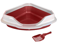 Homecat Туалет для кошек угловой с совком (бордовый перламутр) 56*42*17см