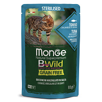 Monge Cat BWild Grain Free Влажный корм для стерилизованных кошек, пауч, Тунец, Креветки и Овощи
