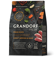 Беззерновой корм с живыми пробиотиками Grandorf Fresh Dog Med&Maxi Duck&Sweet Potato Сухой корм для собак средних и крупных пород, Утка и Батат