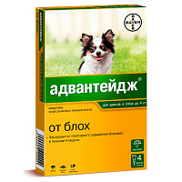 Bayer Адвантейдж Капли от блох для собак весом до 4кг (4 пипетки)