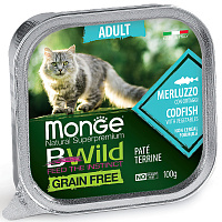 Monge Cat BWild Grain Free Влажный корм для кошек, ламистер, Треска и Овощи