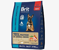 Brit Premium Dog Adult Sensitive сухой корм для взрослых собак всех пород с чувствительным пищеварением, с индейкой и лососем