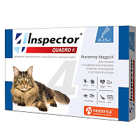 Inspector Quadro К Капли для кошек массой 8-15кг от внешних и внутренних паразитов (1 пипетка)