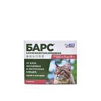 АВЗ Барс Капли для кошек 5-10кг против блох и клещей 2 пипетки