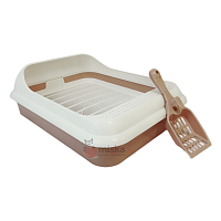 Zliger "Лекси" Лоток для кошек с бортом, сеткой и совком, розовый 45.5*35.5*15см