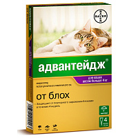 Bayer Адвантейдж Капли от блох для кошек весом более 4кг (4 пипетки)