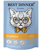 Best Dinner Exclusive Vet Profi Gastrointestinal Влажный корм для кошек при проблемах пищеварения, кусочки в соусе, Индейка