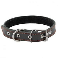 Homepet Ошейник для собак кожаный двойной простроченный (черный) 25мм*35-47см