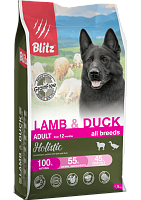 Blitz Holistic Adult Dog Grain Free Сухой беззерновой корм для собак всех пород, Ягненок и Утка