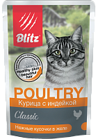 Blitz Classic Adult Cat Влажный корм для кошек, нежные кусочки в желе, Курица и Индейка
