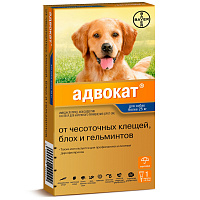 Bayer Адвокат Капли от клещей, блох и гельминтов для собак весом более 25кг (1 пипетка)