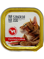 Siberia ZOO Корм консервированный полнорационный для кошек, Сочные кусочки мяса с говядиной в желе