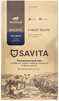 Savita Sterilised Adult 4 meat recipe&brown rice Сухой корм для стерилизованных кошек, 4 вида мяса: Индейка, Утка, Кабан, Ягненок с бурым рисом