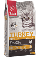 Blitz Sensitive Adult Cat Сухой корм для кошек с чувствительным пищеварением, Индейка