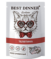 Best Dinner Exclusive Влажный корм для кошек и котят с чувствительным пищеварением, мусс сливочный, Телятина