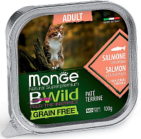 Monge Cat BWild Grain Free Влажный корм для кошек, ламистер, Лосось и Овощи
