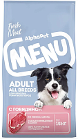 AlphaPet Menu Сухой полнорационный корм для взрослых собак всех пород, Говядина
