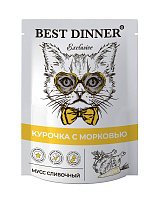 Best Dinner Exclusive Влажный корм для кошек и котят с чувствительным пищеварением, мусс сливочный, Курочка и Морковь