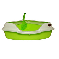 Homecat Туалет для кошек угловой с совком (зеленый) 56*42*18см