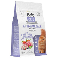Brit Care Cat Anti-Hairball сухой корм для взрослых кошек для выведения шерсти из желудка, с белой рыбой и индейкой