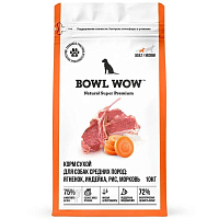 Bowl Wow Сухой корм для собак средних пород, Ягненок, Индейка, Рис и Морковь
