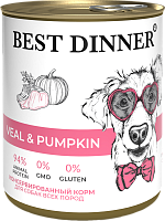 Best Dinner Super Premium Влажный корм для щенков и взрослых собак, Телятина и Тыква