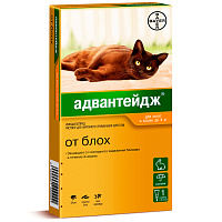 Bayer Адвантейдж Капли от блох для котят и кошек весом до 4кг (1 пипетка)