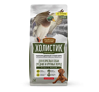 Деревенские Лакомства Холистик Премьер Сухой корм полнорационный для взрослых собак средних и крупных пород, Утка с рисом