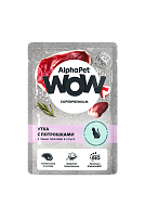 AlphaPet WOW Superpremium Влажный корм для кошек с чувствительным пищеварением, ломтики в соусе, Утка с потрошками