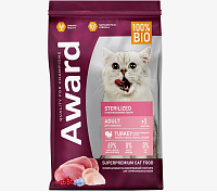 AWARD Sterilized Сухой корм для взрослых стерилизованных кошек с индейкой и курицей с добавлением клюквы и цикория