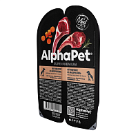 AlphaPet Superpremium Влажный корм для щенков, беременных и кормящих собак, Ягненок и Морковь в соусе