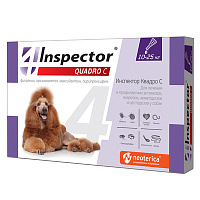 Inspector Quadro Капли на холку от клещей, насекомых, глистов для собак весом 10-25кг