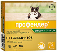 Bayer Профендер Антигельминтик для кошек весом 0.5-2 кг (2 пипетки)