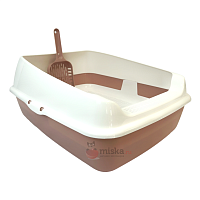 Zliger "Лекси" Лоток для кошек с высокими бортами, сеткой и совком, розовый 50.5*39*23.5см