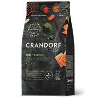 Беззерновой корм с живыми пробиотиками Grandorf Fresh Cat Adult Salmon&Sweet Potato Сухой корм для взрослых кошек, Филе Лосося и Батат