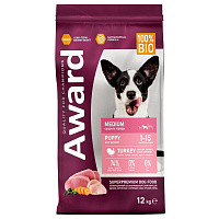 Award Medium Puppy Turkey Сухой корм для щенков средних пород, Индейка, Курица, Морковь и черная Смородина