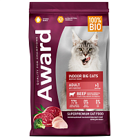 Award Indoor Big Cats Сухой корм для взрослых домашних кошек крупных пород, Говядина, Курица, Брокколи и Юкка Шидигера