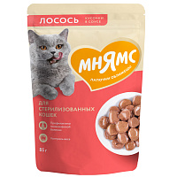 Мнямс Влажный корм для стерилизованных кошек, Лосось кусочки в соусе