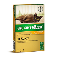 Bayer Адвантейдж Капли от блох для котят и кошек весом до 4кг (4 пипетки)