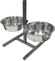 Зооник Комплект для собак Подставка квадратная+Металлические миски, Металлик 2*4л