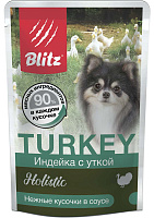 Blitz Holistic Adult Dog Small Влажный корм для собак мелких пород, нежные кусочки в соусе, Индейка и Утка
