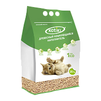 Kotiki Наполнитель комкующийся для кошачьего туалета, древесный 20л